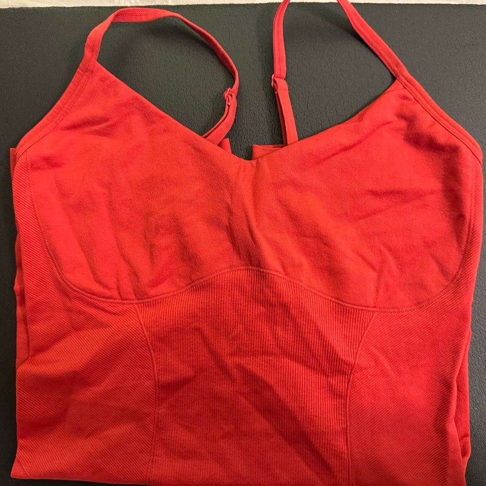 Colsie Red Ribbed Bodysuit Adjustable Straps - Picture 3 of 5